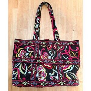 Vera Bradley Floral Shoulder Tote Bag Brown Red Yellow Retired Pattern Puccini